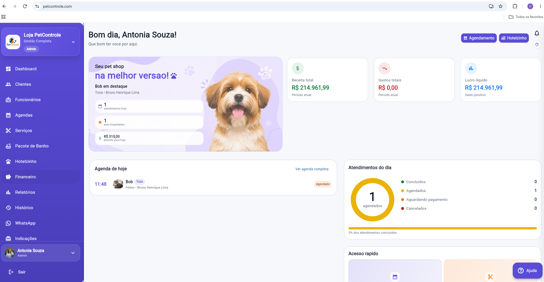 Dashboard do PetControle